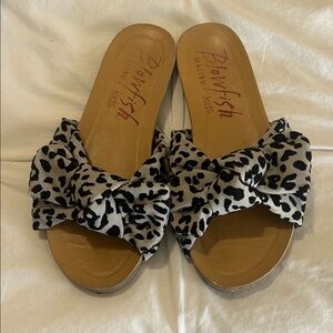 Blowfish Black and White Leopard Print Sandals